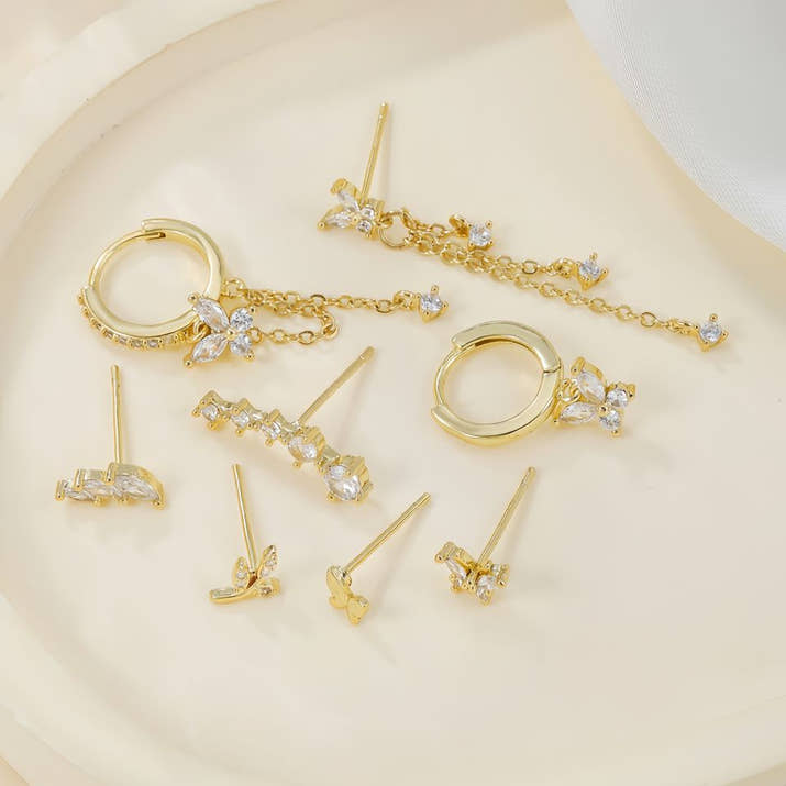 Set Orecchini Floreali in Acciaio Inox con Zircone 3A™