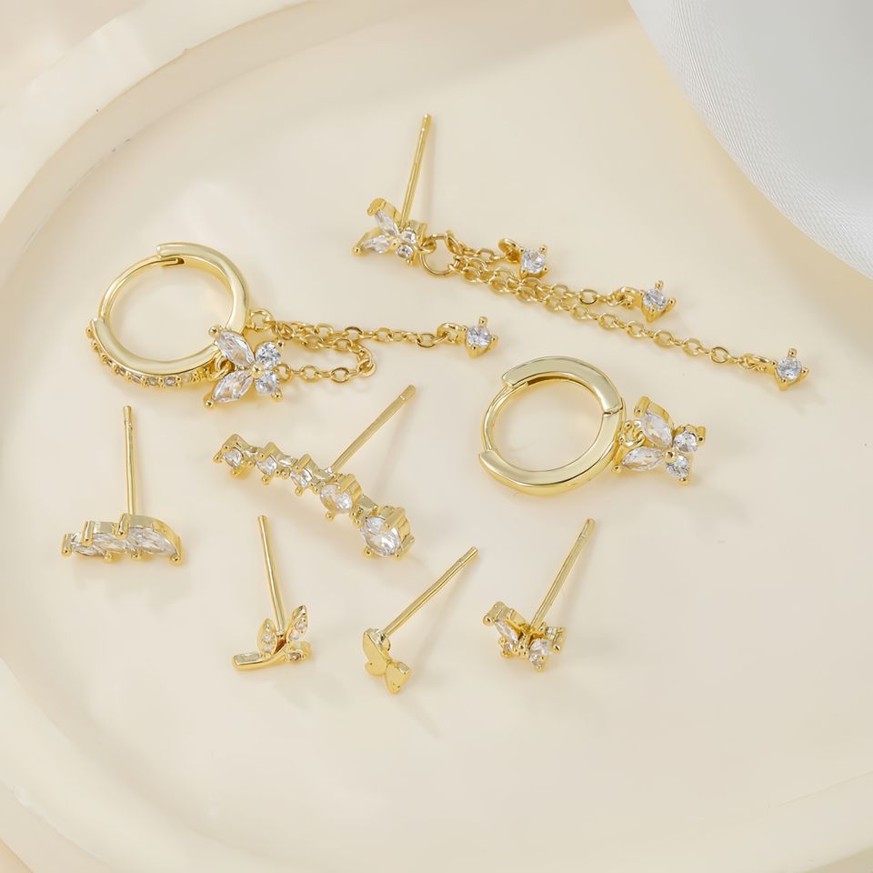 Set Orecchini Floreali in Acciaio Inox con Zircone 3A™