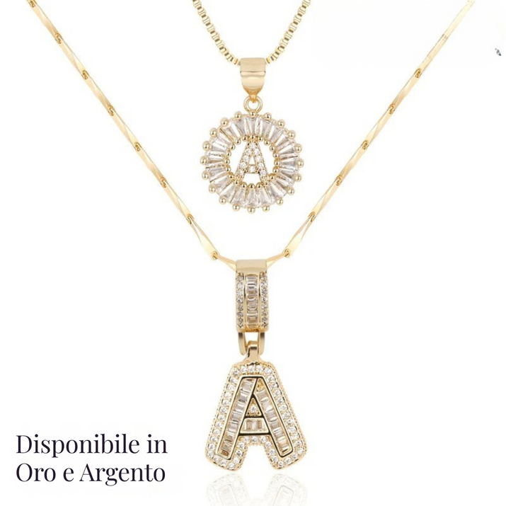 Collane con iniziale in Zircone placcato oro e argento | Set 2 pezzi