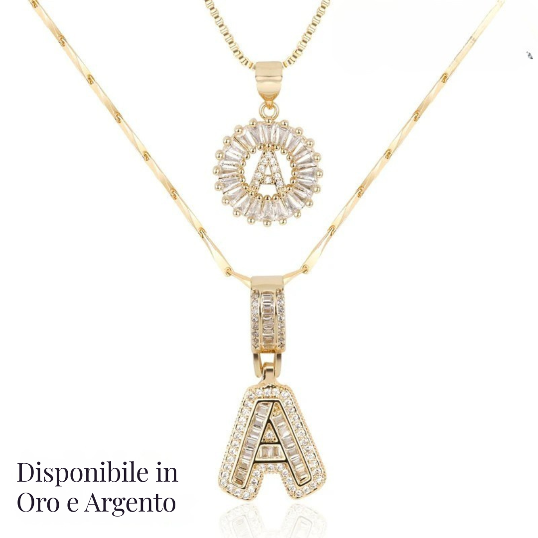 Collane con iniziale in Zircone placcato oro e argento | Set 2 pezzi