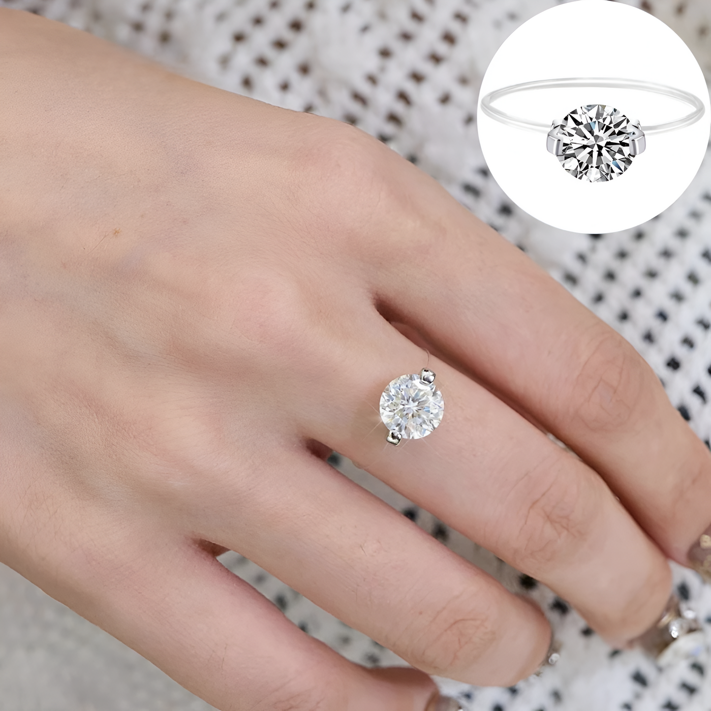 Anello Trasparente con Effetto Invisibile - Moissanite