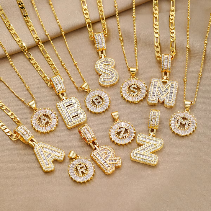 Collane con iniziale in Zircone placcato oro e argento | Set 2 pezzi