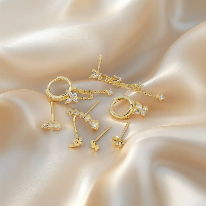 Set Orecchini Floreali in Acciaio Inox con Zircone 3A™
