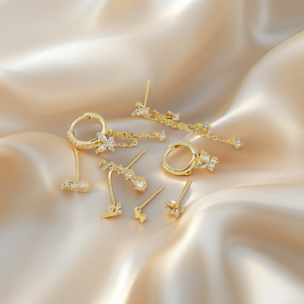 Set Orecchini Floreali in Acciaio Inox con Zircone 3A™